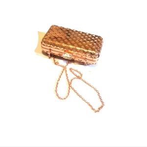 Hardcase metallic pink Purse/clutch with faux diamond jewelry closure. S…